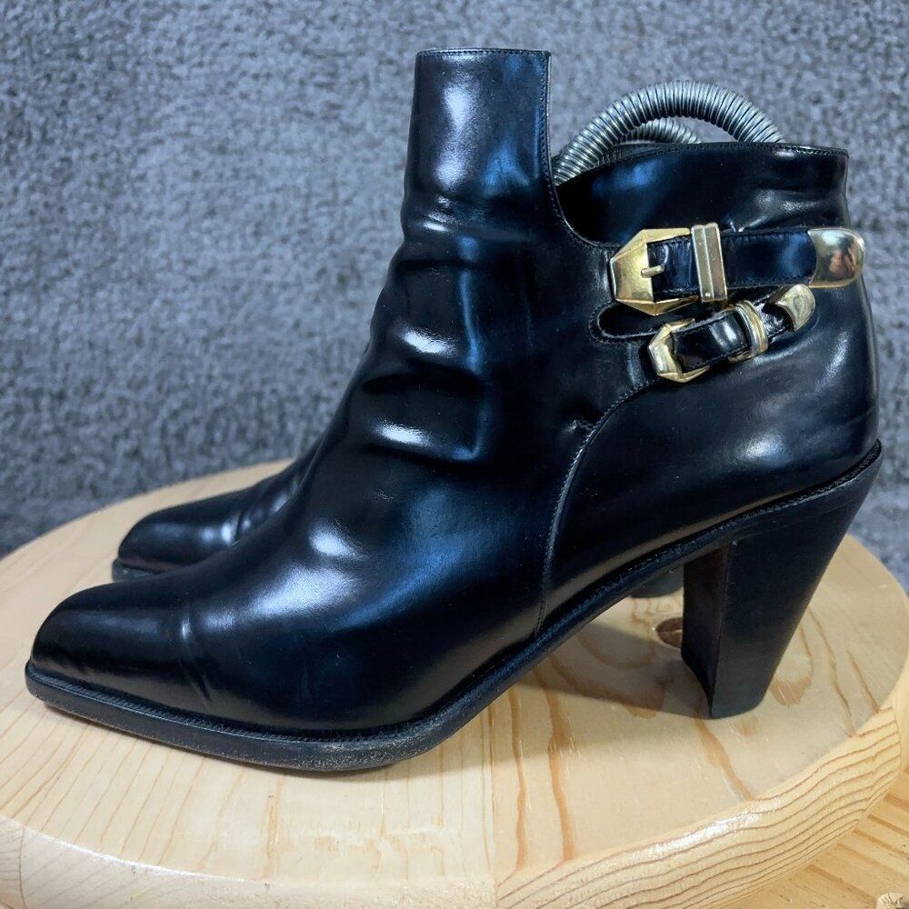 Via Spiga Ankle Boots Womens Size 7.5 Black Leather Square Toe Made in Italy